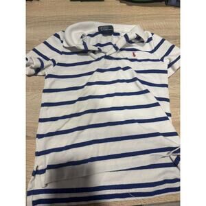 Polo by Ralph Lauren Polo Shirt Boys White Blue Stripe Medium Pony Golf Size 5